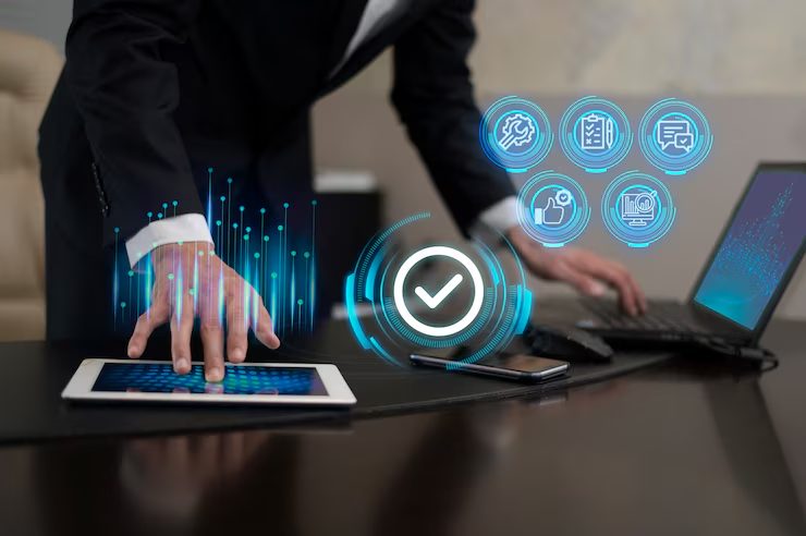  A person working with two devices with a high performance