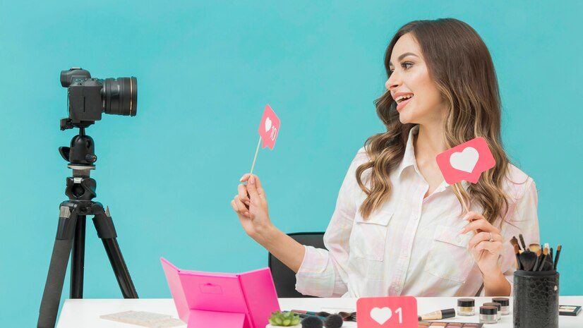 Woman Filming Makeup Tutorial with Camera for Quality Video