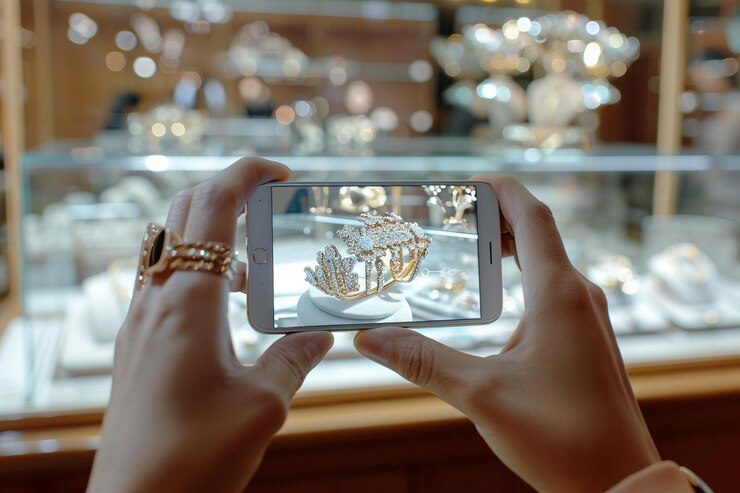 Woman photographing jewelry to enhance user experience for her e-commerce website jewelry store