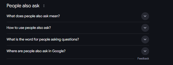 Screenshot of Google People Also Ask section displaying related questions for SEO optimization.