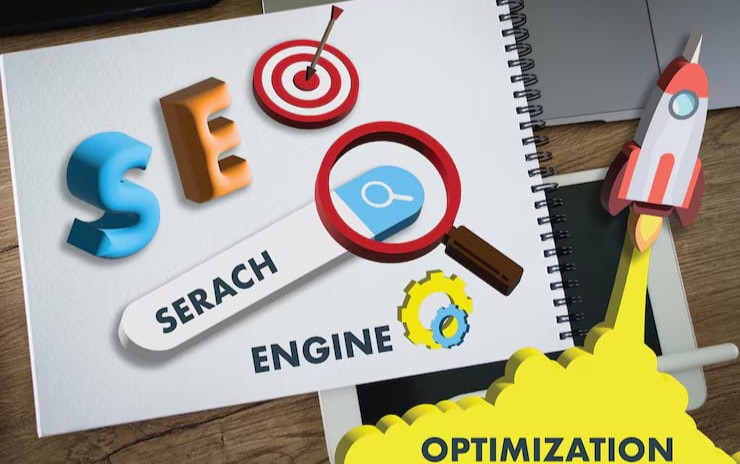Illustration of People Also Ask SEO optimization showing search engine elements, magnifying glass, and optimization concepts.