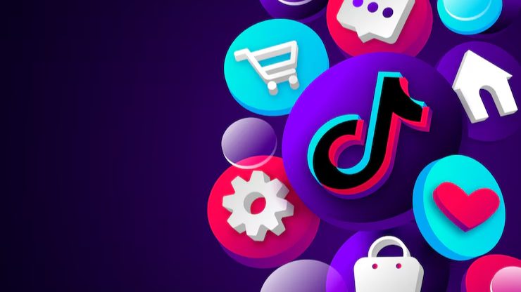 TikTok icons with e-commerce elements, highlighting the platform's role in shopping and online sales and how it will affect the TikTok ban