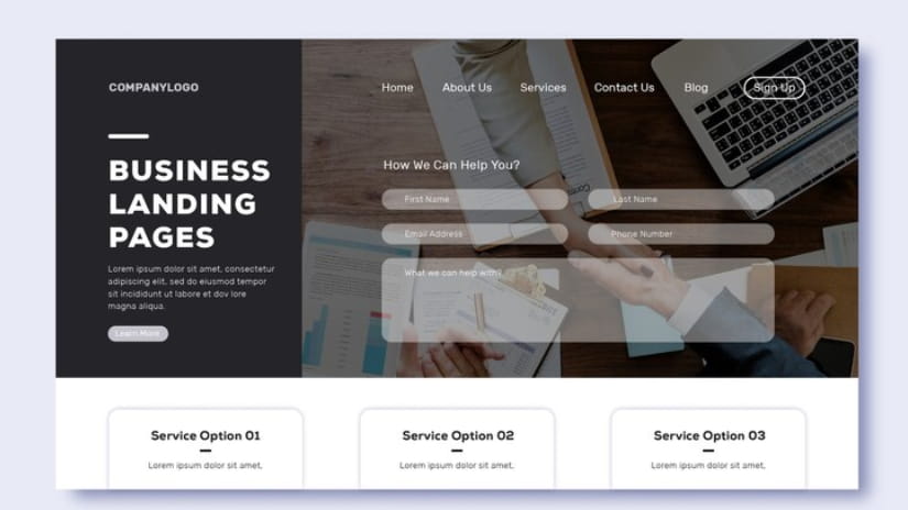 Example of a business landing page design highlighting the importance of landing page optimization for better Google Ads conversions.