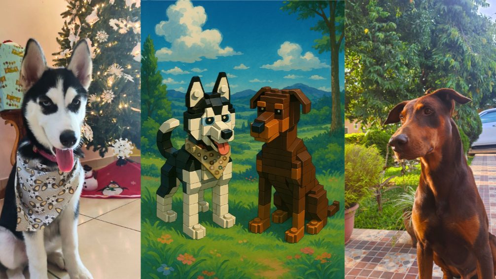 Real dogs turned into Lego-style characters with ChatGPT image tool